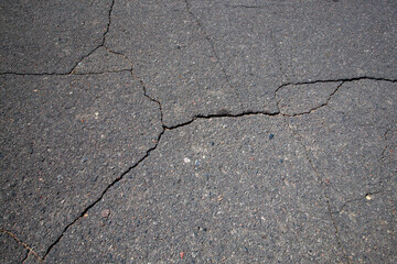 cracks on the paved highway, close up
