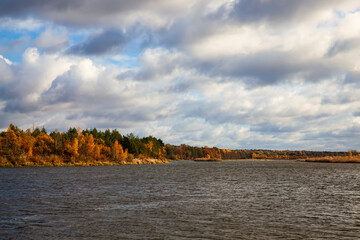 beautiful landscape on the river in autumn