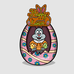 Vector Illustration Mascot cartoon character of Rabbit Logo Cartoon Bring Eggs Inside Eggs. Happy Easter Theme. Suitable for Brand, Label, Logo, Sticker, t-shirt Design and other Product.