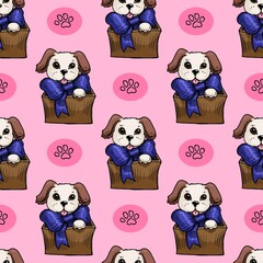 Obraz premium Dog in box vector seamless pattern