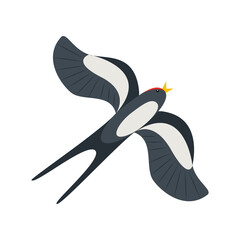 Cute flying barn swallow. Childish vector illustration in flat style