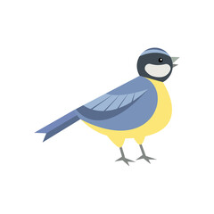 Cute little blue tit bird. Childish vector illustration in flat style
