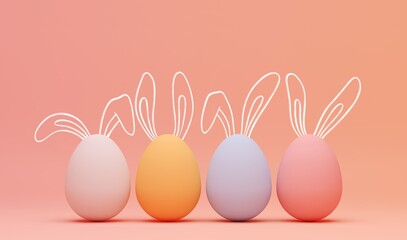 3D rendering of pastel Easter eggs with negative space