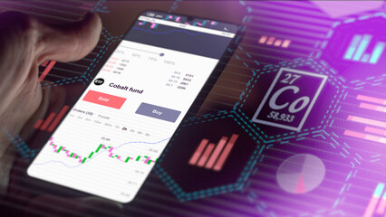 Exchange-traded fund chart, stock market etf mineral commodity. Business analysis of a etf trend. Invest in metal shares ETF. Buying strategic cobalt fund