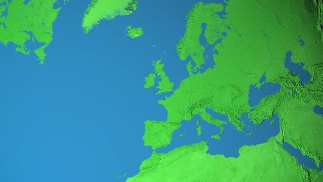 Seamless looping animation of the earth zooming in to the 3d map of Norway with the capital and the biggest cites in 4K resolution