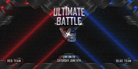 Versus battle fighting 3d realistic horizontal banner poster background with modern metallic logo. MMA concept - Fight night, MMA, boxing, wrestling, Thai boxing.