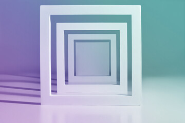Minimalist podium for displaying product from square frames on colored background