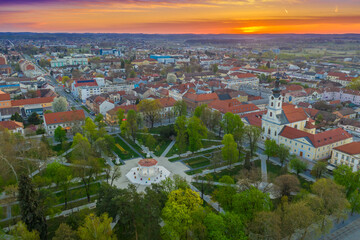 Beautiful Bjelovar in spring morning from above