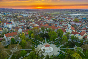 Beautiful Bjelovar in spring morning from above