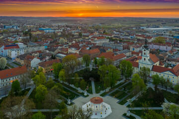 Beautiful Bjelovar in spring morning from above