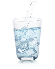 glass with water and ice on a white isolated background