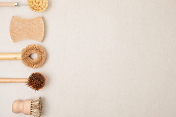 Home cleaning non toxic, natural products. Plastic free, zero waste lifestyle. Flat lay, top view