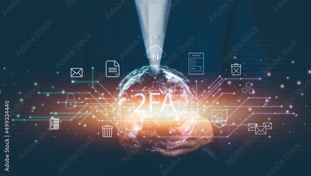 Poster smartphones online with cybersecurity privacy protect data. 2fa internet network security technology