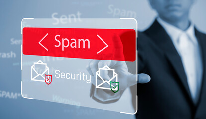 Email concept with laptop spam and virus computer monitor internet security concept, businessman...