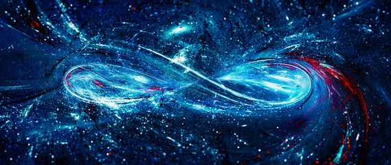 Blue glowing broken infinity in space - obrazy, fototapety, plakaty