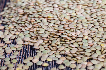 dried lentils on the table before cooking