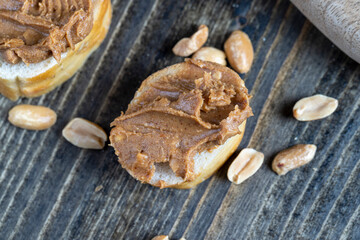 nut food on a cutting wooden board in the kitchen