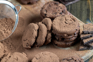 sweet crispy dessert of chocolate cookies with chocolate