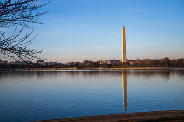 Reflection of Washington monument on a pond