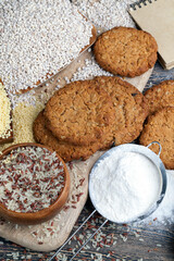 wheat-oatmeal cookies with peanuts, closeup