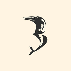 Mermaid logo with silhouette design vector