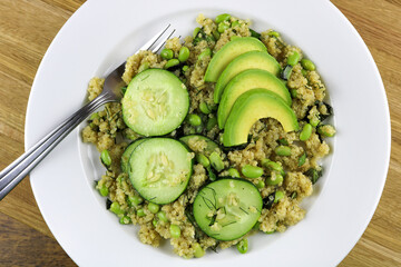 Quinoa Salad with Edamame, Basil, Mint, Dill & Avocado Salad