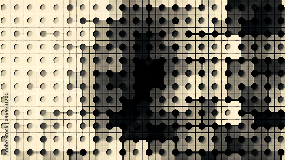 Poster black and white squared background with the movement of light and shadow. motion. blinking tiles, sy