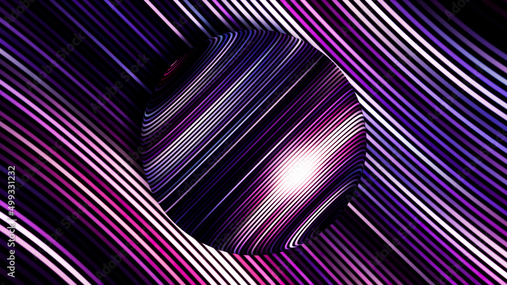 Poster abstract planet in outer space in pink colors, seamless loop. motion. spinning sphere with glowing s