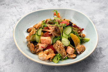 Salad with seafood, vegetables and herbs