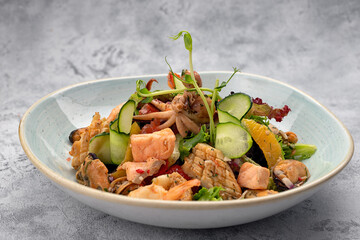 Salad with seafood, vegetables and herbs