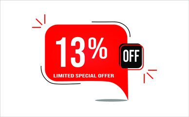 13% off limited offer. White and red banner with clearance details