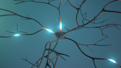 Neuron signal transfer from low to high activity 3D rendered