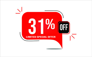 31% off limited offer. White and red banner with clearance details