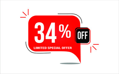 34% off limited offer. White and red banner with clearance details
