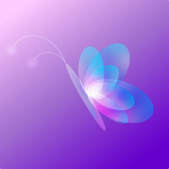 An airy butterfly on a purple background. Vector illustration
