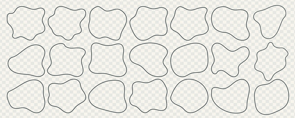 Simple line amoeba frame or circle outline border vector illustration set isolated on white. Doodle linear amorphous border. Hand drawn blotch shape. Abstract oval creative template, blob shape