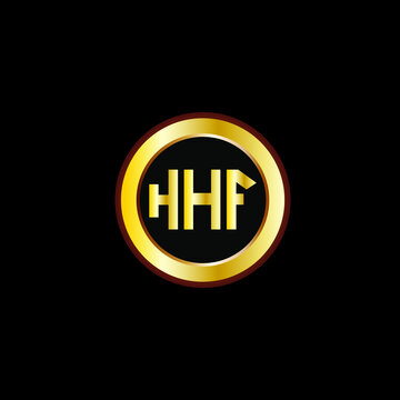 HHF letter circle logo design. HHF letter logo design with black background. HHF creative letter logo with gold colors.
