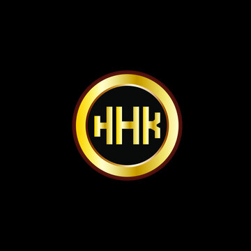 HHK letter circle logo design. HHK letter logo design with black background. HHK creative letter logo with gold colors.
