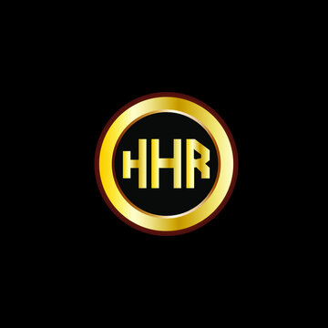 HHR letter circle logo design. HHR letter logo design with black background. HHR creative letter logo with gold colors.

