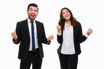 Co-workers screaming with happiness