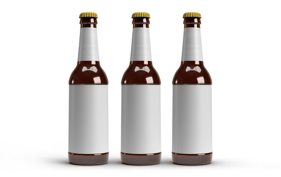 Tree beer bottles isolated on white background 3D rendering