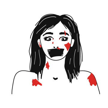 woman with black tape, blood, shocked clip art preview