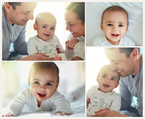 Love doesnt get more pure than this. Composite image of an adorable baby boy bonding with his father and father at home.