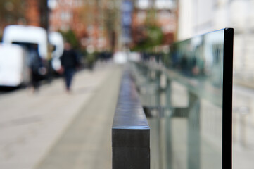 Blurred \ bokeh background of London street with single figure