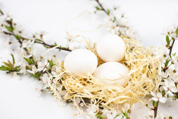 white eggs with white flowers on a white background