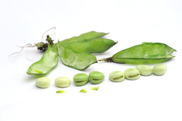 Fresh broad bean with pod isolated on white background