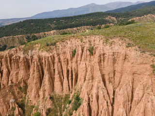 Aerial view of rock formation Stob pyramids, Bulgaria