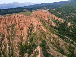 Aerial view of rock formation Stob pyramids, Bulgaria