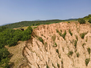 Aerial view of rock formation Stob pyramids, Bulgaria