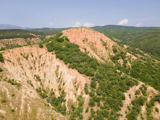 Fototapeta premium Aerial view of rock formation Stob pyramids, Bulgaria